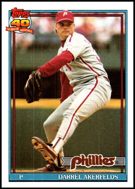 1991 Topps #524 Darrel Akerfelds Baseball Philadelphia Phillies  Image 1