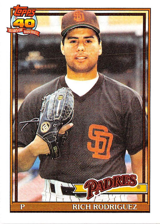 1991 Topps #573 Rich Rodriguez UER Baseball RC Rookie San Diego Padres  Image 1