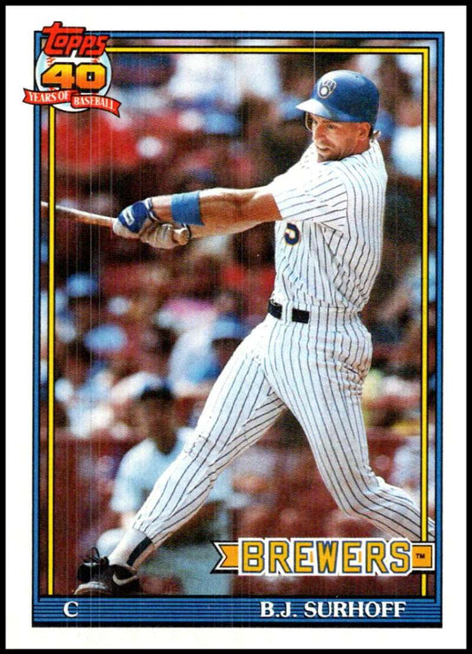 1991 Topps #592 B.J. Surhoff Baseball Milwaukee Brewers  Image 1