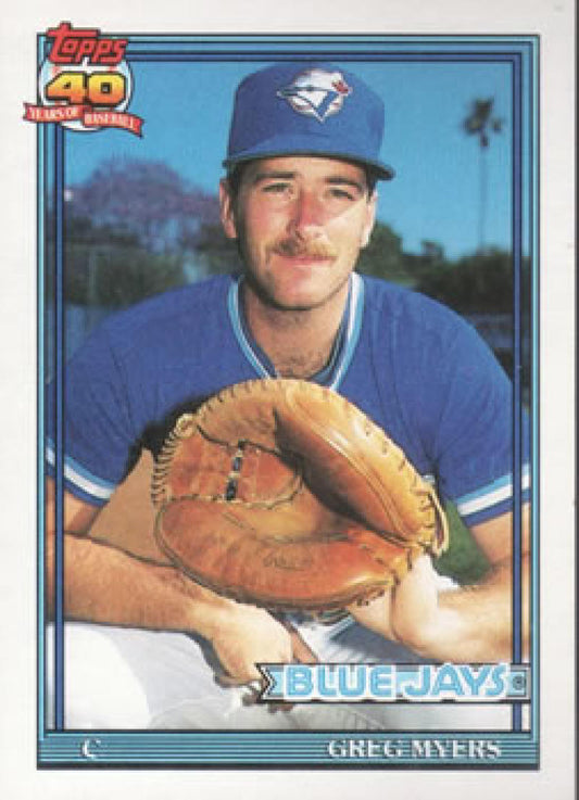 1991 Topps #599 Greg Myers ERR Baseball Toronto Blue Jays  Image 1