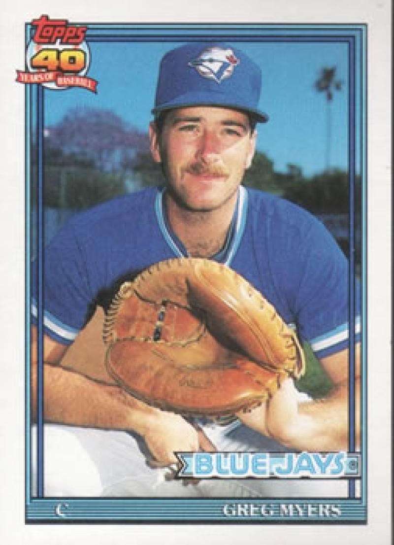 1991 Topps #599 Greg Myers ERR Baseball Toronto Blue Jays Image 1