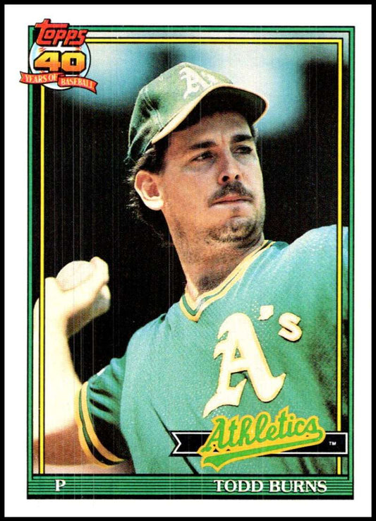 1991 Topps #608 Todd Burns Baseball Oakland Athletics  Image 1