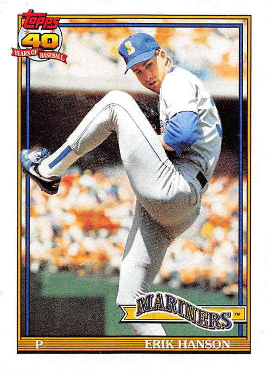 1991 Topps #655 Erik Hanson Baseball Seattle Mariners  Image 1