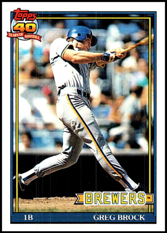 1991 Topps #663 Greg Brock Baseball Milwaukee Brewers  Image 1