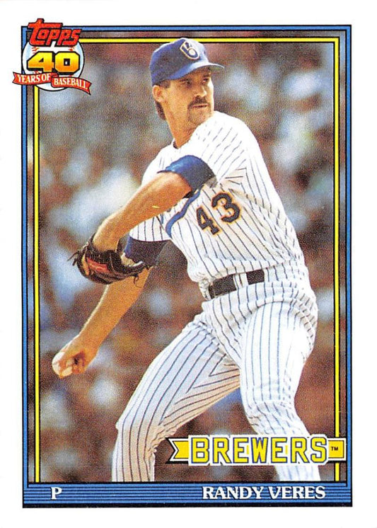 1991 Topps #694 Randy Veres Baseball Milwaukee Brewers  Image 1