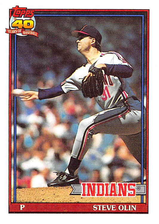 1991 Topps #696 Steve Olin Baseball Cleveland Indians  Image 1