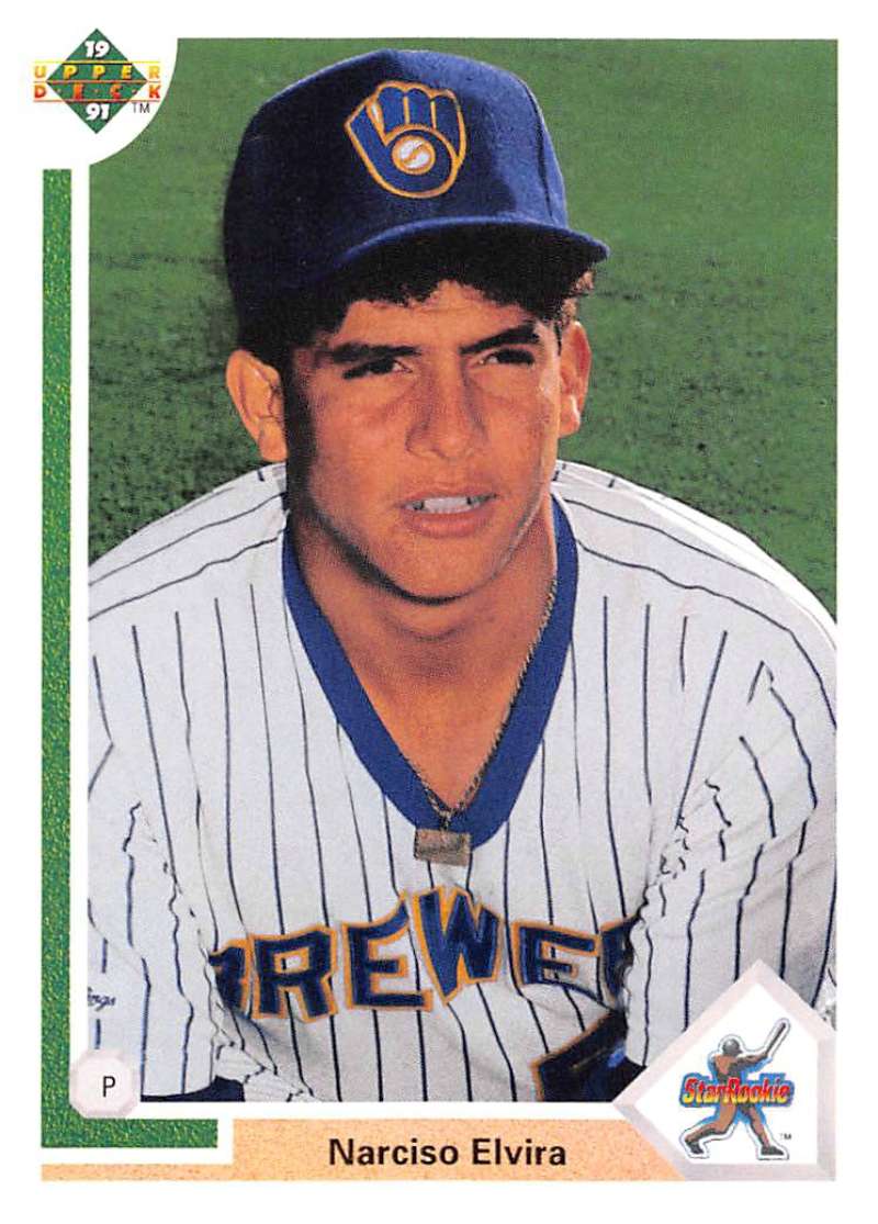 1991 Upper Deck Baseball #13 Narciso Elvira RC Rookie Milwaukee Brewers Image 1
