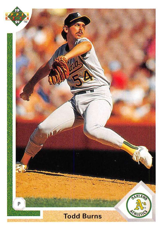 1991 Upper Deck Baseball #405 Todd Burns  Oakland Athletics  Image 1