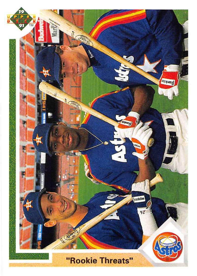 1991 Upper Deck Baseball #702 Gonzalez/Rhodes/Bagwell Rookie Threats Image 1