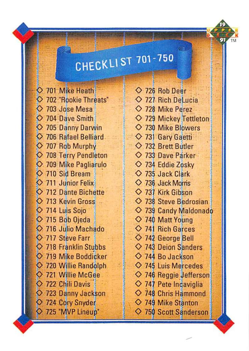 1991 Upper Deck Baseball #800 Checklist 701-800 Checklist Image 1