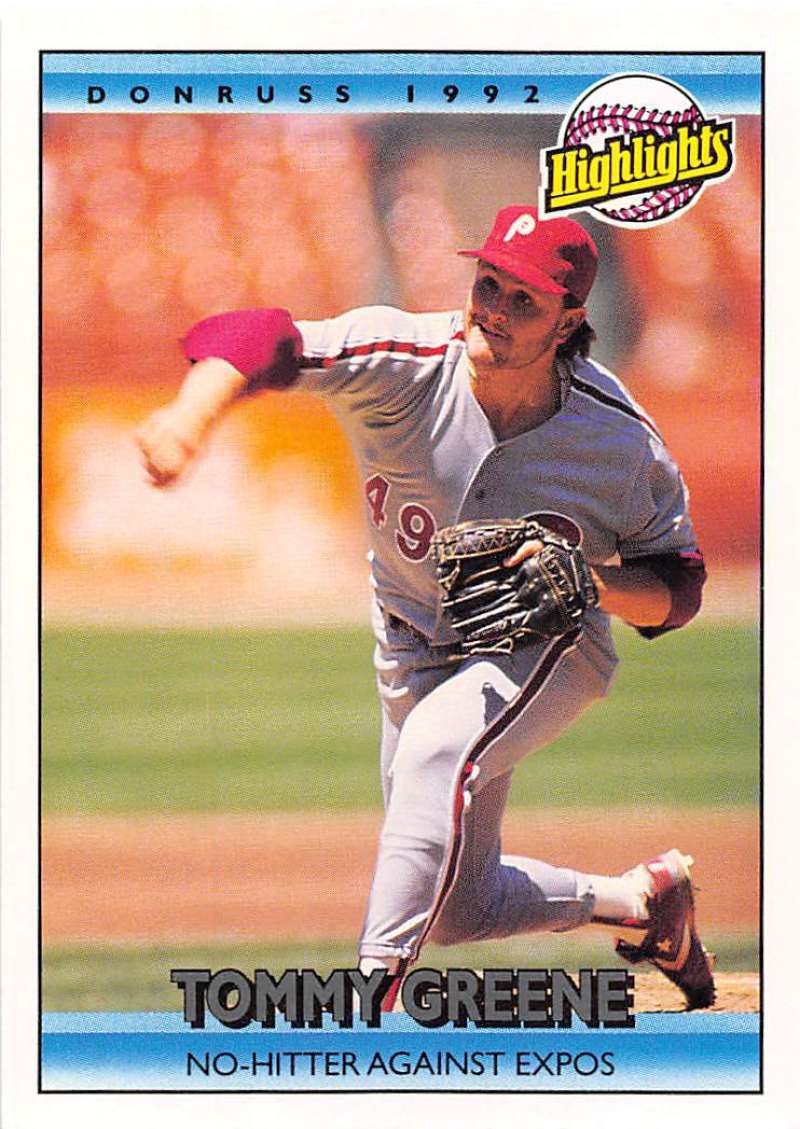 1992 Donruss Baseball #94 Tommy Greene HL Philadelphia Phillies Image 1