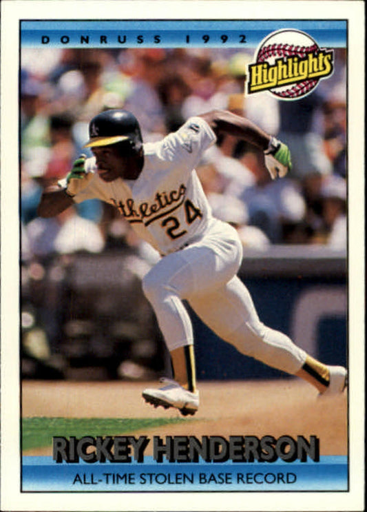 1992 Donruss Baseball #215 Rickey Henderson HL  Oakland Athletics  Image 1