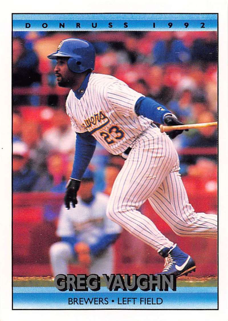 1992 Donruss Baseball #224 Greg Vaughn Milwaukee Brewers Image 1