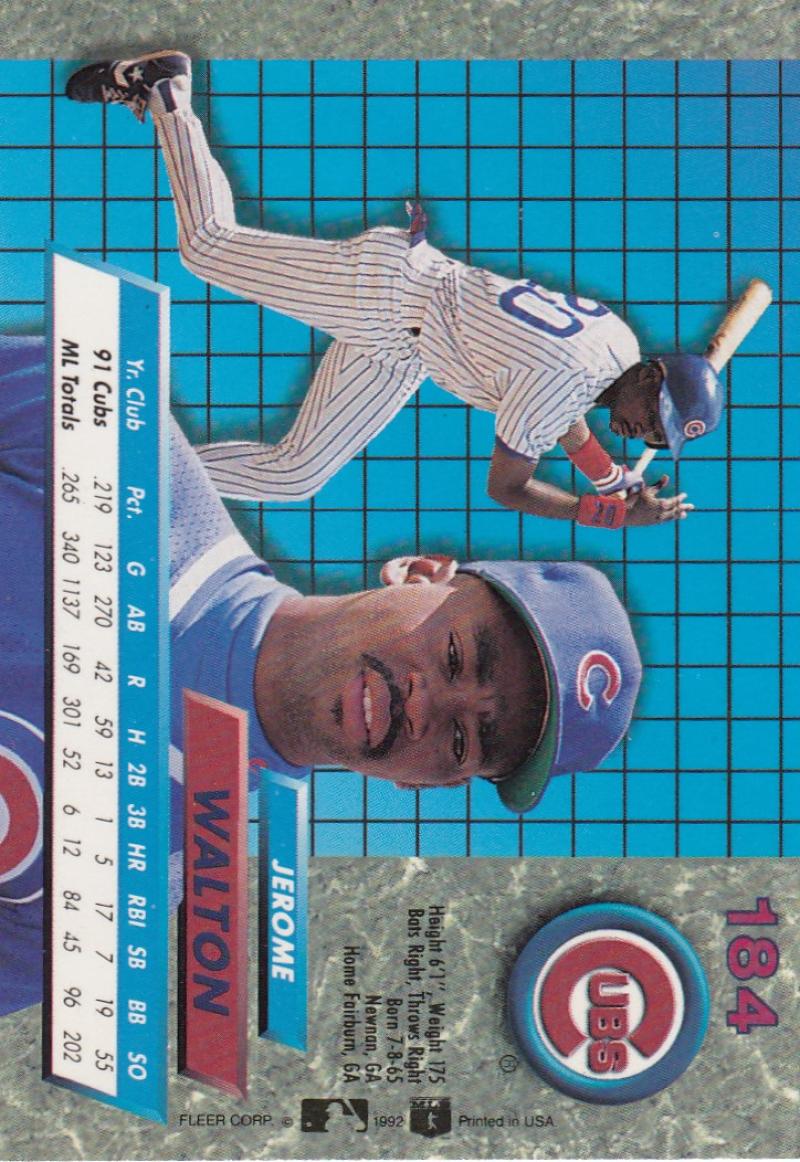 1992 Fleer Ultra Baseball #184 Jerome Walton Chicago Cubs Image 1