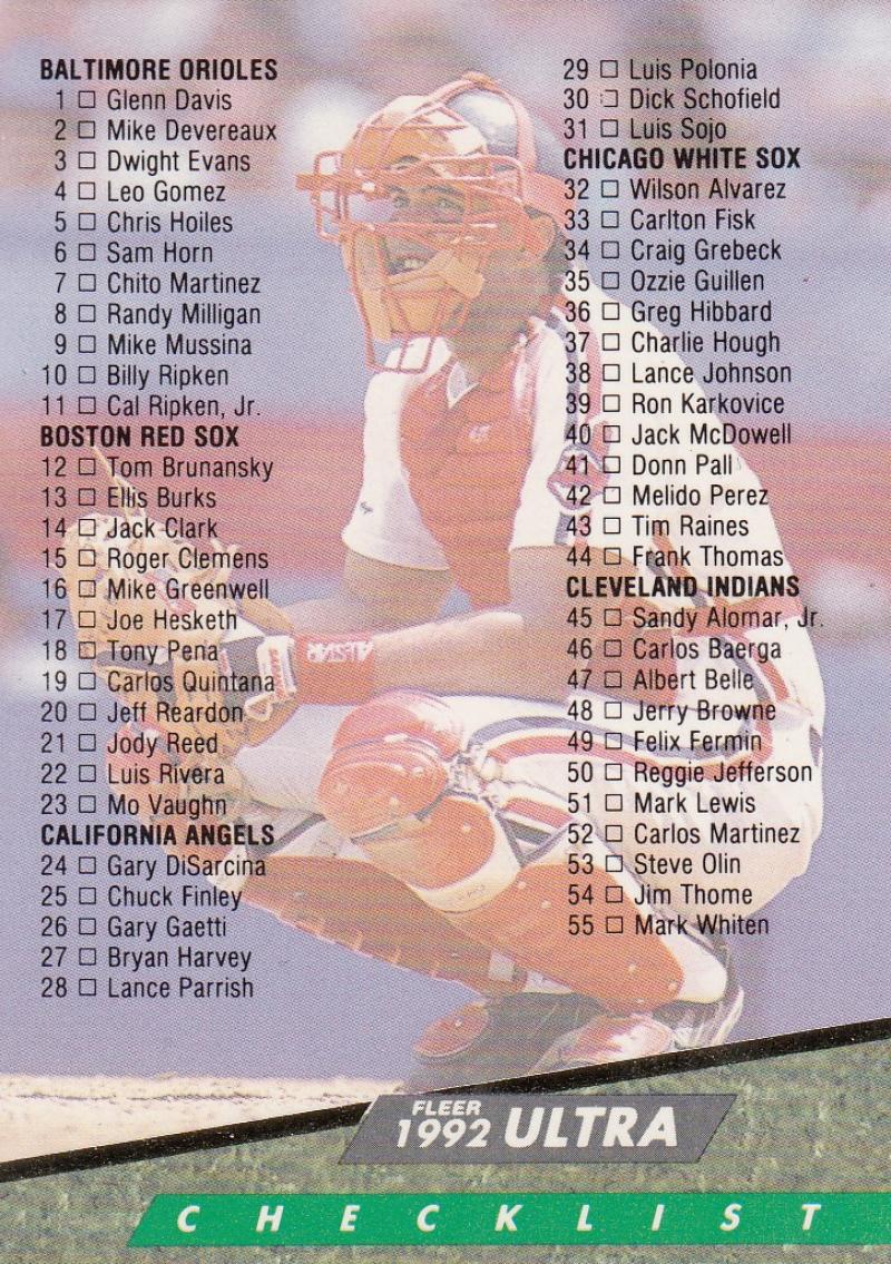 1992 Fleer Ultra Baseball #298 Checklist 1-100 Sandy Alomar Jr. Cleveland Indians Image 1