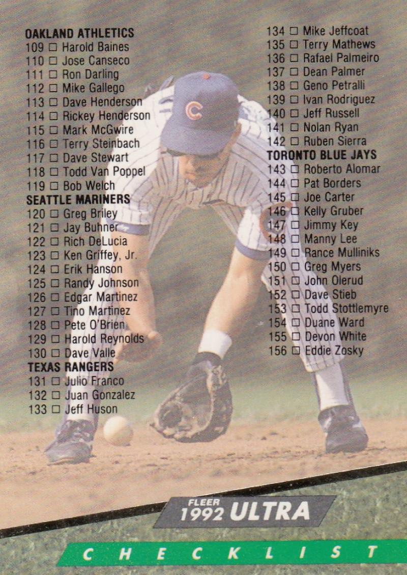 1992 Fleer Ultra Baseball #299 Rey Sanchez Chicago Cubs Image 1