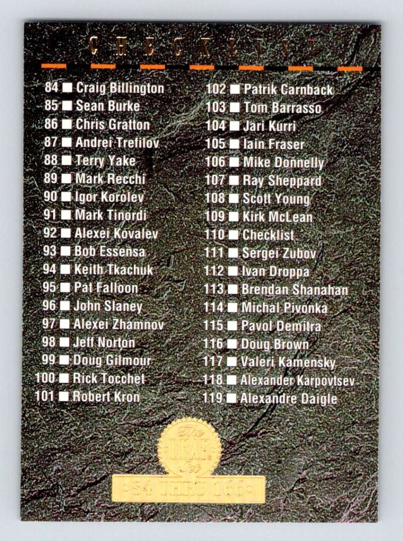1994-95 Leaf #160 Checklist Image 1