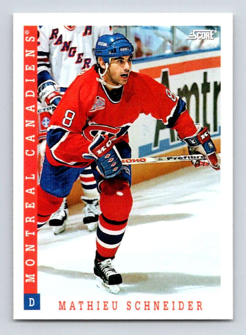 1993-94 Score Canadian #18 Mathieu Schneider Hockey Montreal Canadiens Image 1
