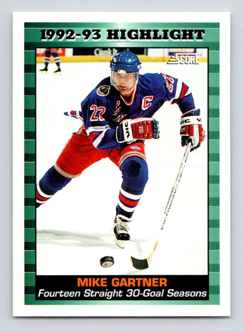 1993-94 Score Canadian #447 Mike Gartner HL Hockey New York Rangers Image 1