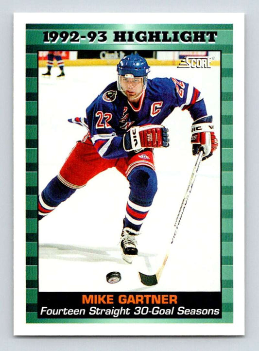 1993-94 Score Canadian #447 Mike Gartner HL Hockey New York Rangers  Image 1