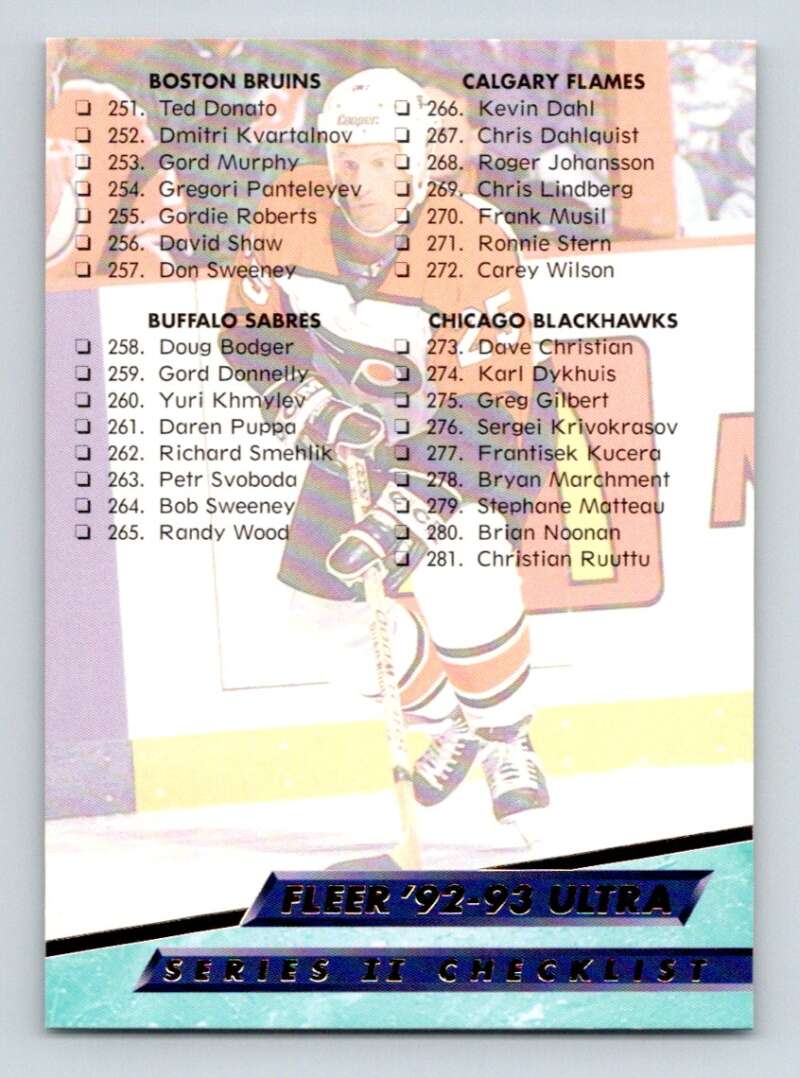 1992-93 Fleer Ultra #448 Checklist 4 Boston Bruins Image 1