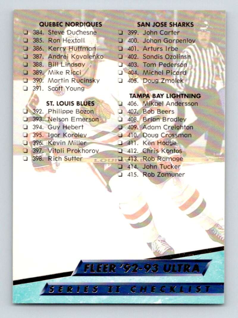 1992-93 Fleer Ultra #450 Checklist 6 Winnipeg Jets Image 1
