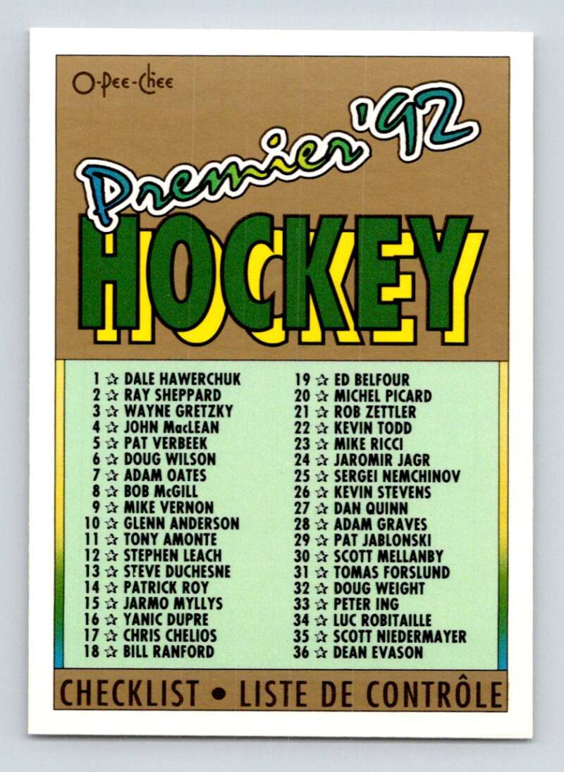 1991-92 OPC Premier #132 Checklist 1-99 Image 1