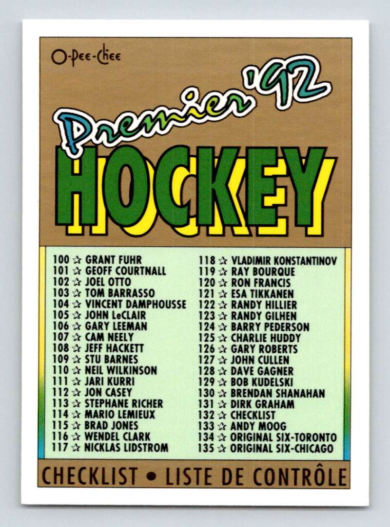 1991-92 OPC Premier #198 Checklist 100-198 Image 1
