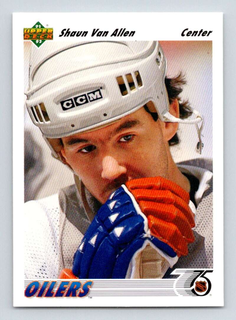 1991-92 Upper Deck #52 Shaun Van Allen RC Rookie Edmonton Oilers Image 1