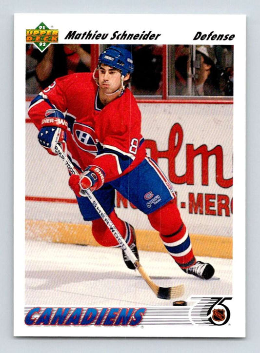 1991-92 Upper Deck #328 Mathieu Schneider  Montreal Canadiens  Image 1