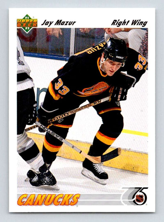 1991-92 Upper Deck #378 Jay Mazur  Vancouver Canucks  Image 1