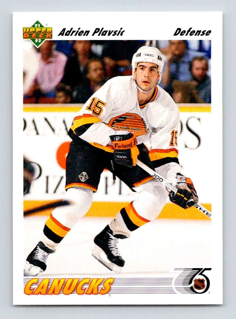 1991-92 Upper Deck #424 Adrien Plavsic Vancouver Canucks Image 1