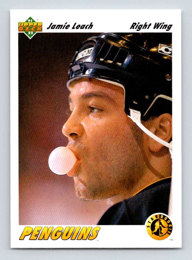 1991-92 Upper Deck #447 Jamie Leach SR RC Rookie Pittsburgh Penguins Image 1