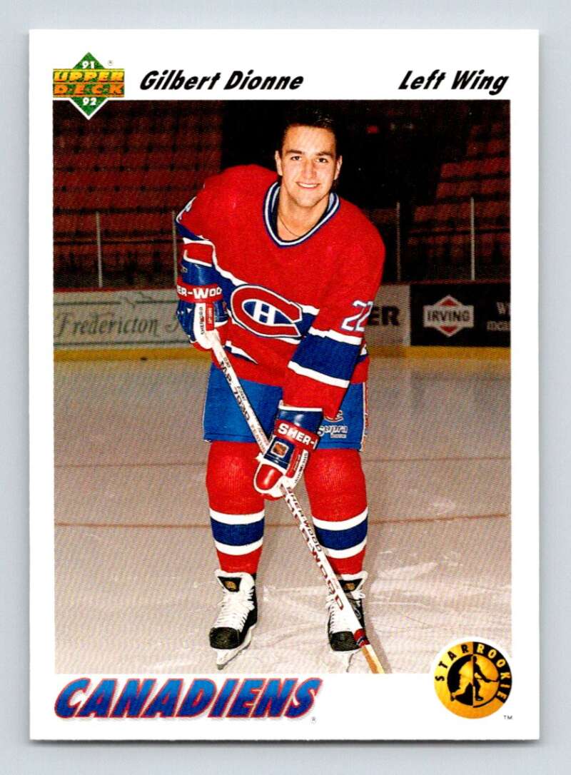 1991-92 Upper Deck #448 Gilbert Dionne SR RC Rookie Montreal Canadiens Image 1