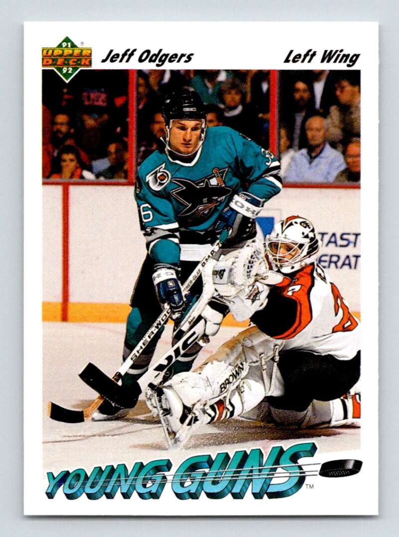 1991-92 Upper Deck #597 Jeff Odgers RC Rookie San Jose Sharks Image 1