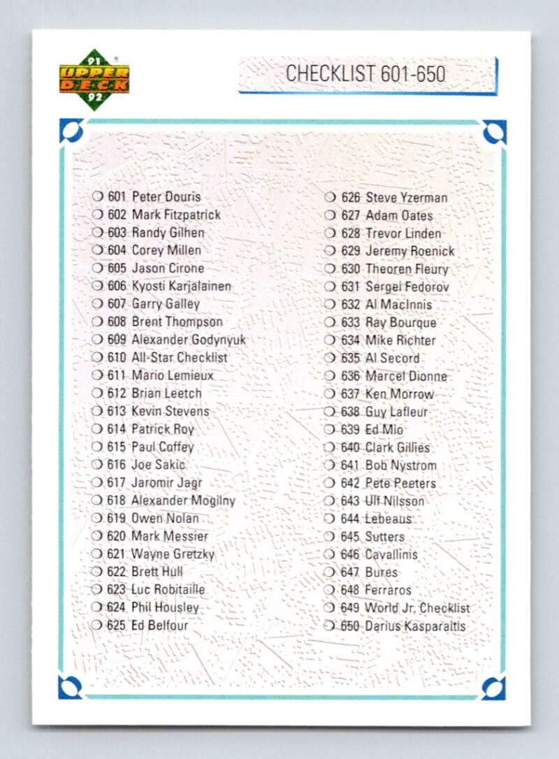 1991-92 Upper Deck #700 Checklist 601-700 Image 1