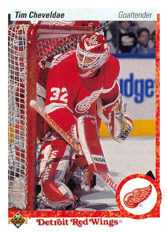 1990-91 Upper Deck Hockey  #393 Tim Cheveldae  RC Rookie Detroit Red Wings  Image 1
