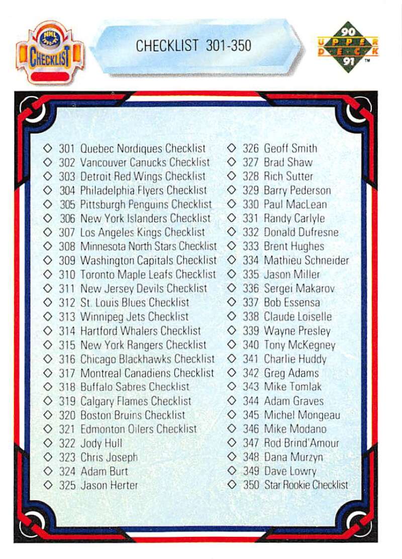 1990-91 Upper Deck Hockey #400 Checklist 301-400 Image 1