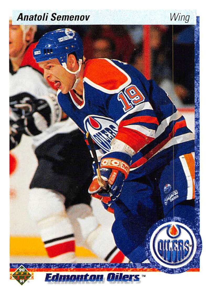 1990-91 Upper Deck Hockey #405 Anatoli Semenov RC Rookie Edmonton Oilers Image 1