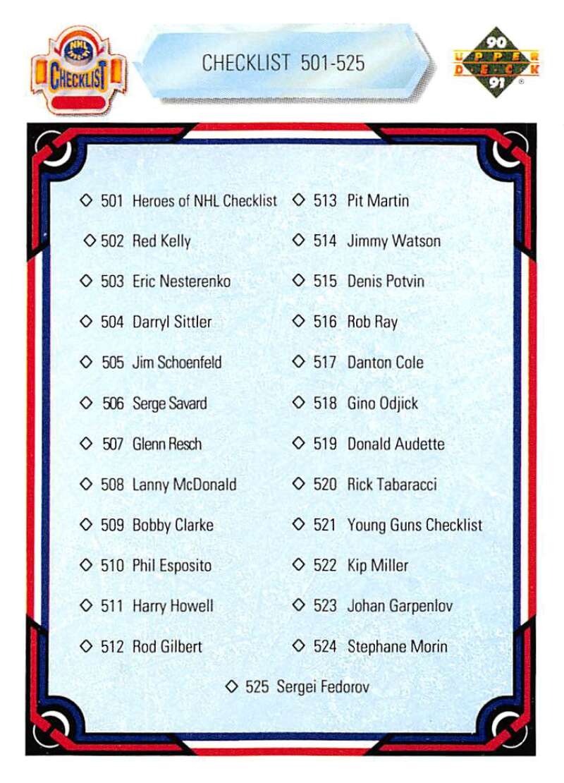 1990-91 Upper Deck Hockey #550 Checklist 501-550 Image 1