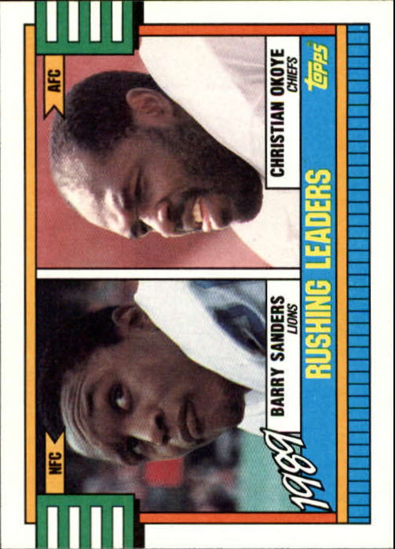 1990 Topps Football #28 Barry Sanders/Christian Okoye LL Lions/Chiefs Image 1