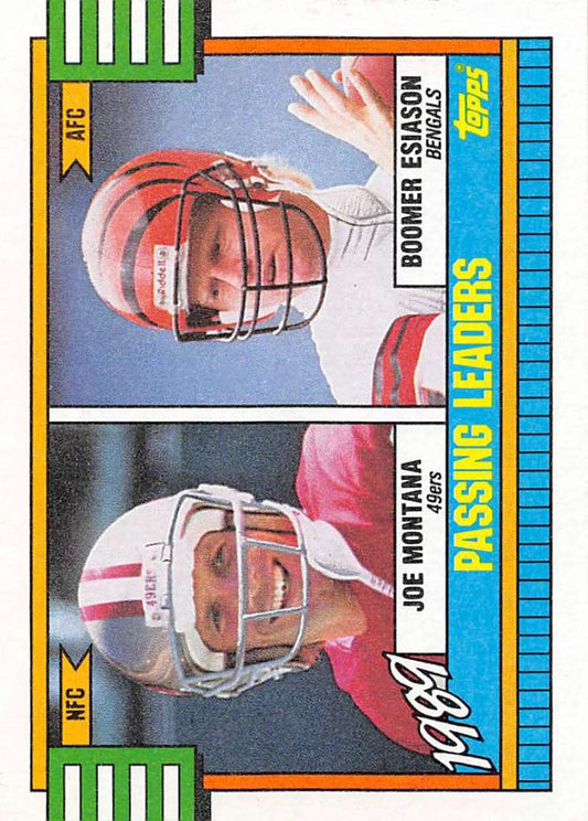 1990 Topps Football #229 Joe Montana/Boomer Esiason LL  Image 1