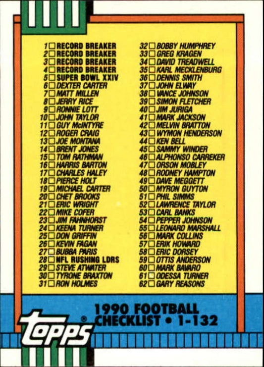 1990 Topps Football #497 Checklist 1-132   Image 1