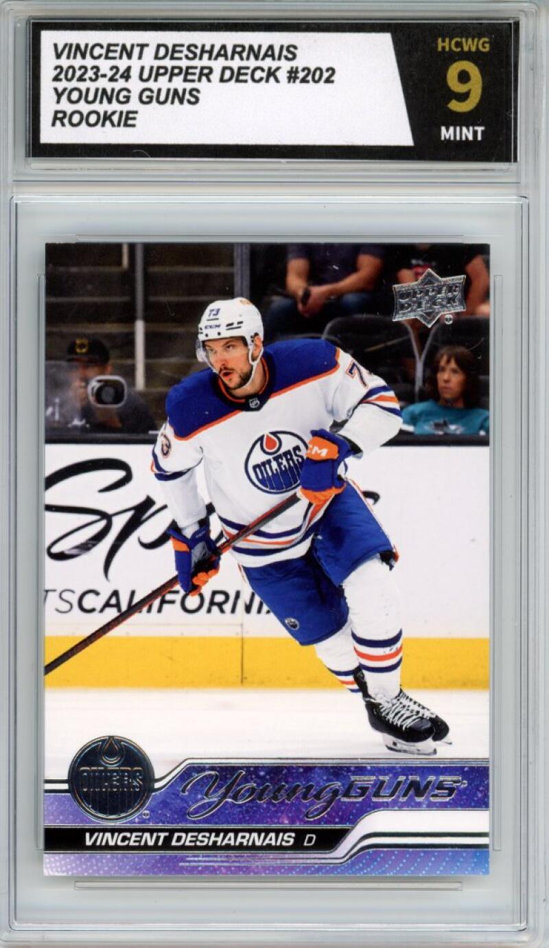 2023-24 Upper Deck #202 Vincent Desharnais Young Guns YG Graded Mint HCWG 9 Image 1