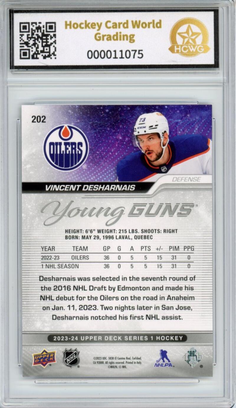 2023-24 Upper Deck #202 Vincent Desharnais Young Guns YG Graded Mint HCWG 9 Image 2