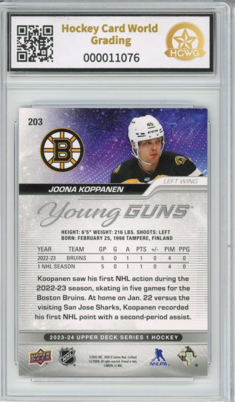 2023-24 Upper Deck #203 Joona Koppanen Young Guns YG Graded Mint HCWG 9 Image 2