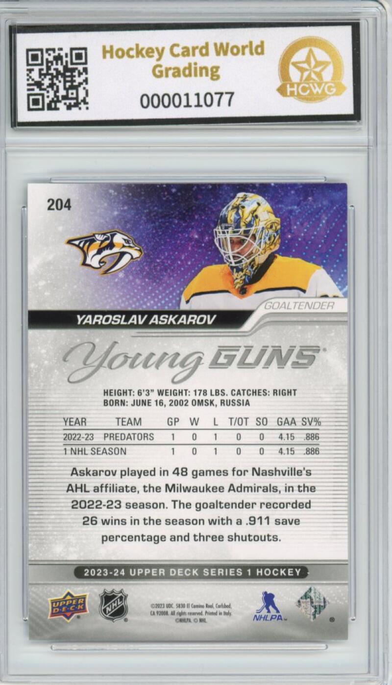 2023-24 Upper Deck #204 Yaroslav Askarov Young Guns YG Graded Mint HCWG 9 Image 2