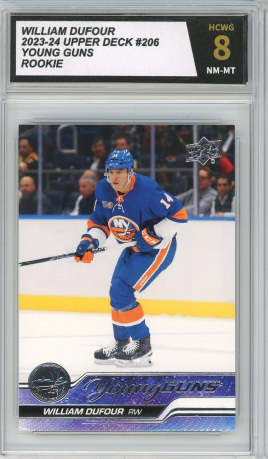 2023-24 Upper Deck #206 William Dufour Young Guns YG Graded Mint HCWG 8 Image 1