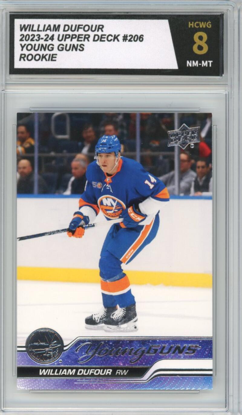 2023-24 Upper Deck #206 William Dufour Young Guns YG Graded Mint HCWG 8 Image 1