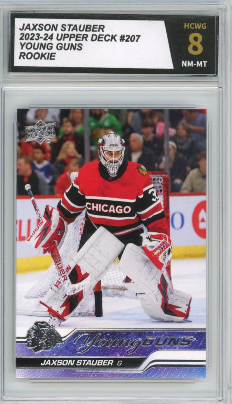 2023-24 Upper Deck #207 Jaxson Stauber Young Guns YG Graded Mint HCWG 8 Image 1